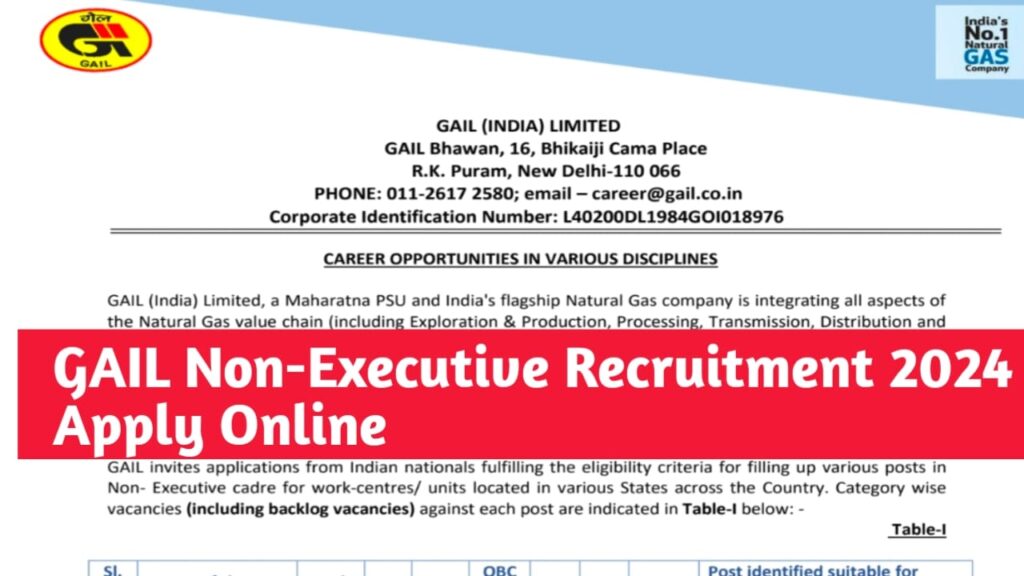 GAIL Non-Executive recruitment 2024 Apply Online