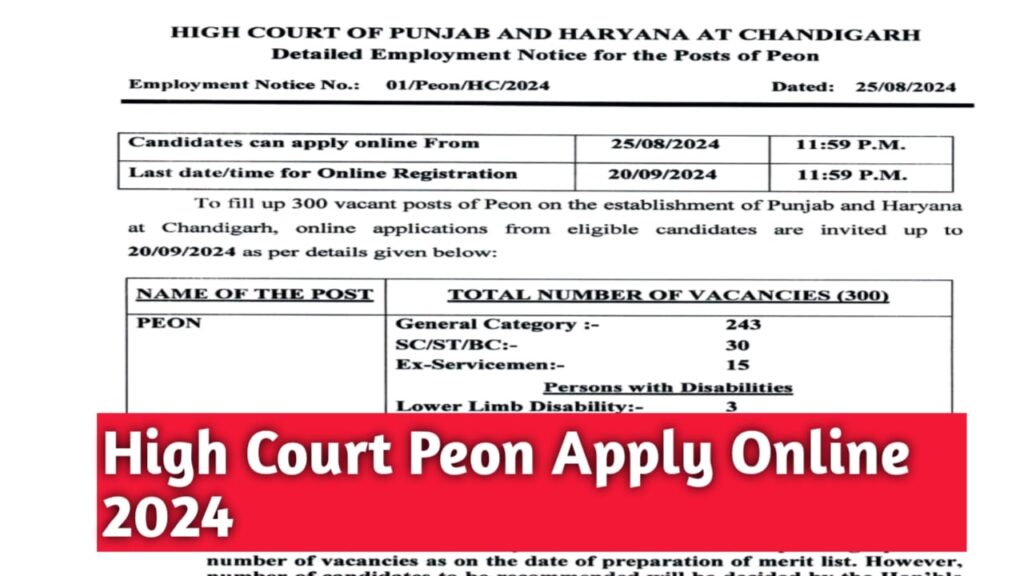 High Court Peon Recruitment Apply Online 2024