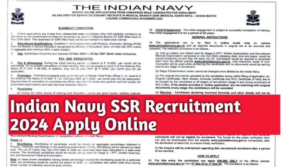 Indian Navy SSR Recruitment 2024 Apply Online